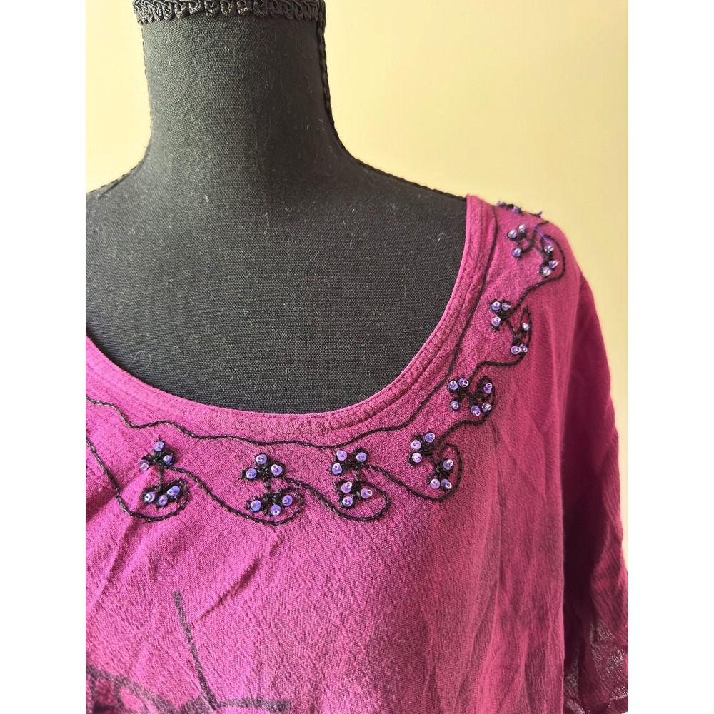 GreaterGood Tie Dye Beaded Butterfly Tunic Top Handkerchief Hem Pink Green Plus - Picture 3 of 4